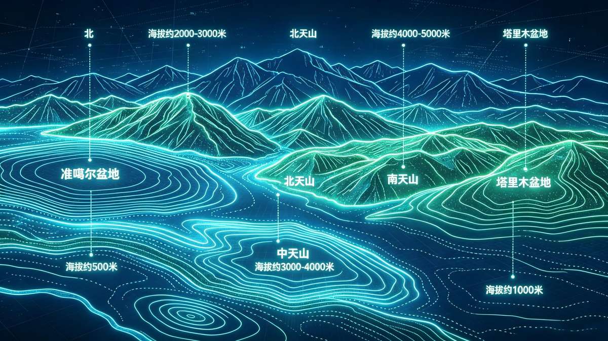 天山山脉海拔地形示意图